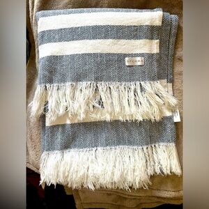 SFERRA 100% Cotton Celine Herringbone Throw Navy Made in Portugal